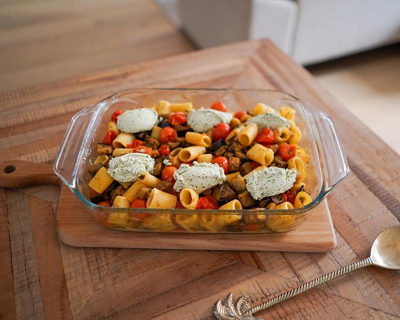 Pâtes rôties à la ricotta de tofu menthe basilic